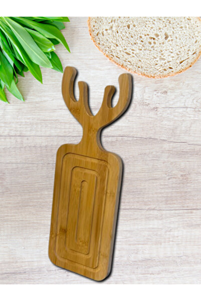 Bazzarjı Dekoratif Geyik Desenli Bambu Sunum Tahtası ve Servis Tabağı