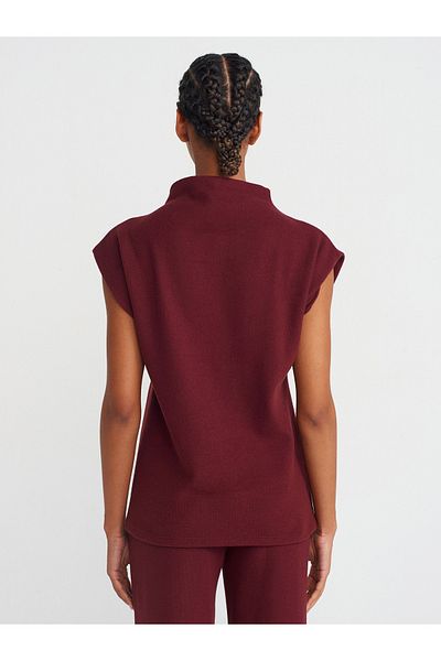 Dilvin 31342 Burgundy Knitted Sweater - Soft Textured