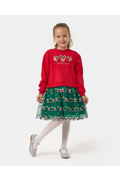 Magu New Year's Christmas Print Cotton Dress Girls