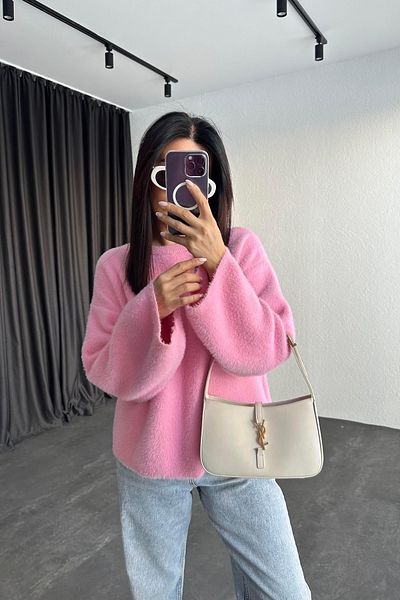 Vaveyla Soft Bearded Yarn Wide Sleeve Detailed Knitwear Sweater
