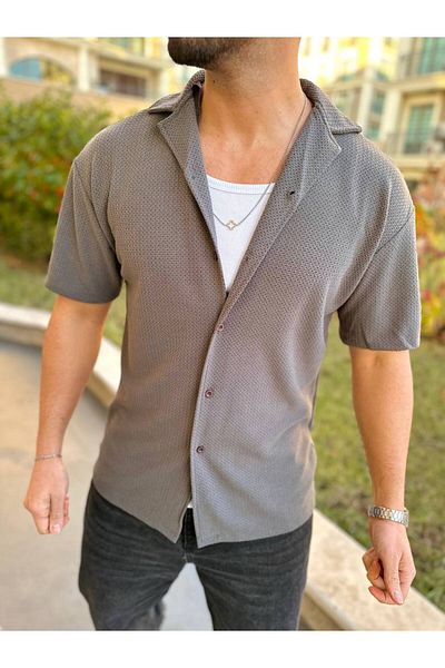 elkumoda Shirt Oversize Anti-Sweat Fabric Button Closure Italian Lapel Loose Fit Loose Shirt