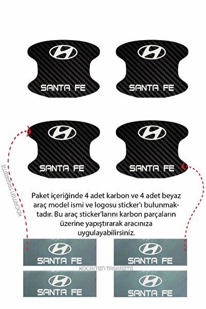 Kocamın Tasarımı Hyundai Santa Fe Model - 4 Pcs Carbon Pattern Anti-Scratch In-Door Foil Set