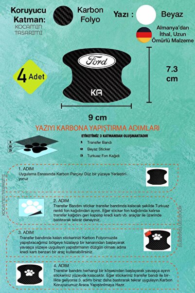 Kocamın Tasarımı Ford Ka Interior Door - Stylish Carbon Pattern Anti-Scratch and Protective Foil Set