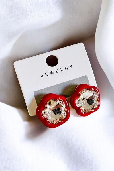 PETEK AKSESUAR Stone Detailed Flower Earrings