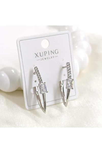 Güler Yüzlü Silver XUPING 25x9 ملم باجيت تفاصيل مثلث هوب القرط الأبيض