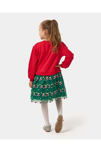 Magu New Year's Christmas Print Cotton Dress Girls