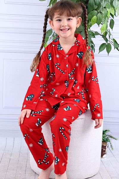 GRI MOR TEKSTIL New Year's Themed Girls' Suede Pajamas Set