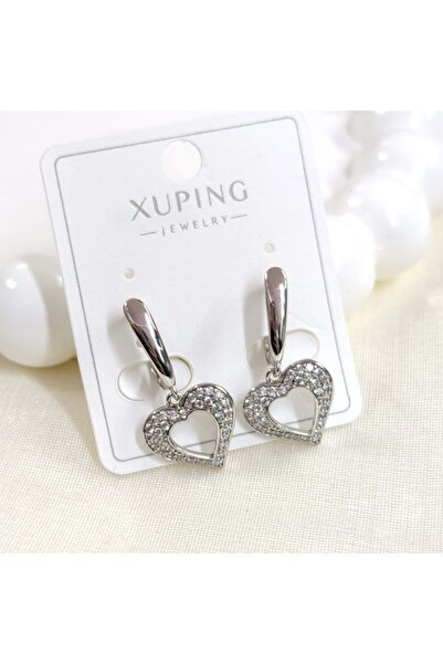 Güler Yüzlü Silver XUPING 9 ملم أقراط على شكل قلب باللون الأبيض