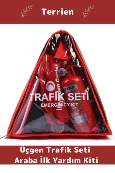 Terrien TSE Belgeli Tüvtürk Uyumlu Üçgen Trafik Seti Bez Çantalı Karayollarına Uygun Araba Ilk Yardım Üçgen