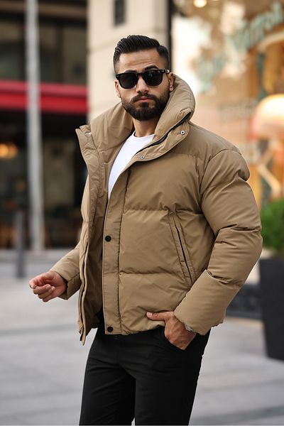 BearGlam Men's Brown Stand Collar Coat