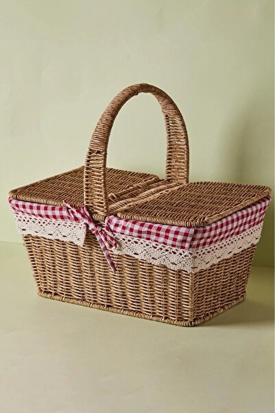 BLUE SİDE Bambu Pinterest Stil Vintage Bezli Piknik Sepeti Mutfak Düzenleyici...