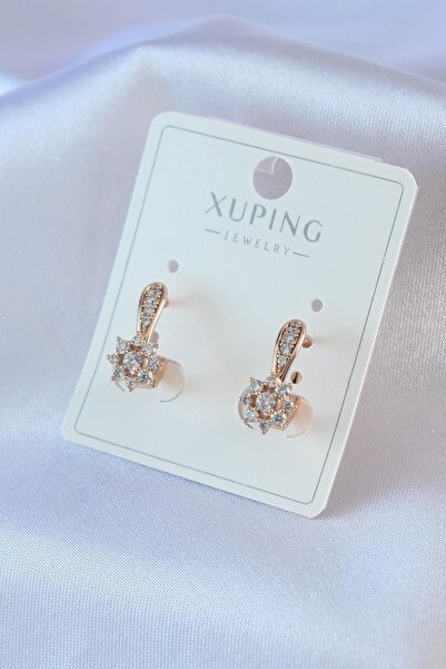 Gold Çiçek Model Zirkon Taş Detay Xuping Kadın Küpe