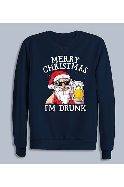Efendioğlu Design Мъжки суитшърт с щампа Drunk Merry Christmas и Нова година
