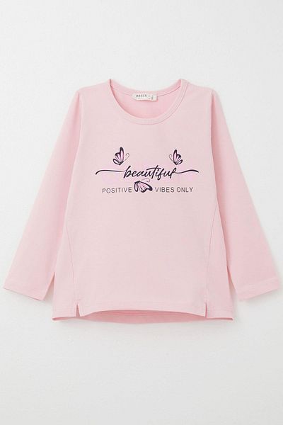 Breeze Tricou cu mânecă lungă pentru fetiță cu text fluture imprimat 3-8 ani, roz