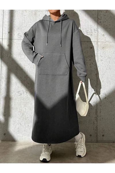 npLStore Women's Oversize Hooded Pocket Long Dress / Tunic