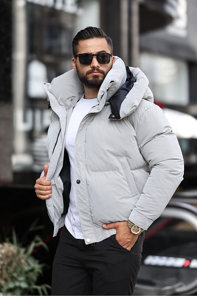 BearGlam Stand Collar Cream Men's Hooded Coat