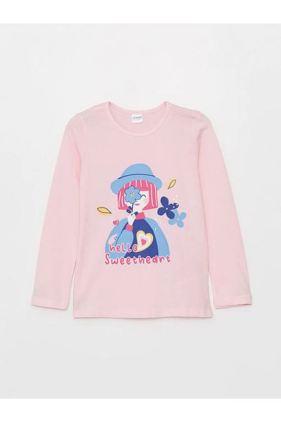 LC Waikiki Crew Neck Printed Long Sleeve Girl's Pajama Set