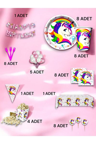 VibeHome 8-Person Unicorn Themed Ultra-Luxury Set - Birthday Party and Fun Events