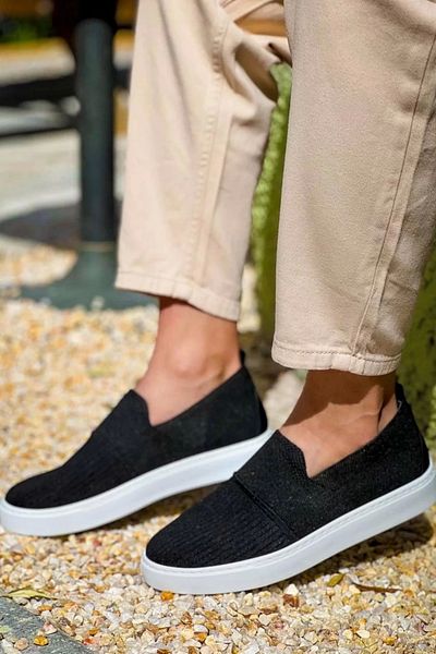 BayTuluk Kb-114 Kuback Black Knitwear High Sole Laceless Casual Men's Shoes