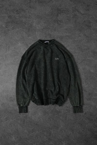 Slatra Ανδρικό φούτερ Khaki Basic Washed Crew Neck Oversize