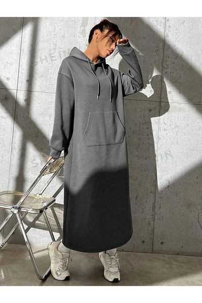 npLStore Women's Oversize Hooded Pocket Long Dress / Tunic