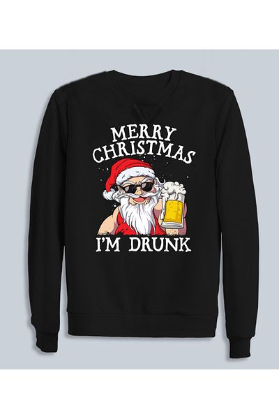 Efendioğlu Design Мъжки суитшърт с щампа Drunk Merry Christmas и Нова година