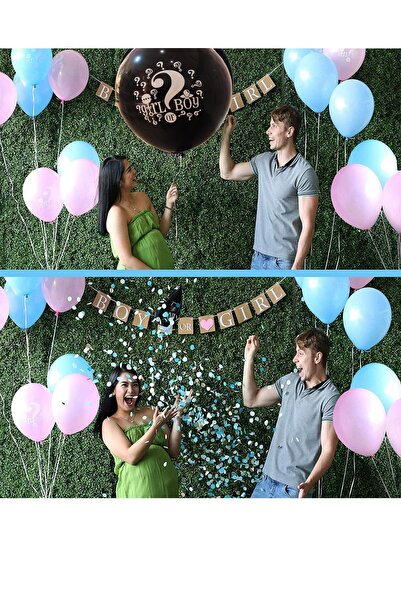 Ezgi Party Store Black Large Size Gender Reveal Party - Balloon and Confetti