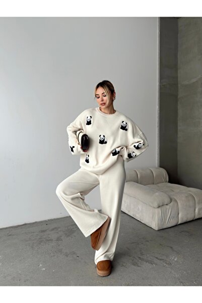 Butik Sevimli Panda Desenli Triko Takım – 6 Renk Alternatifli Kombin