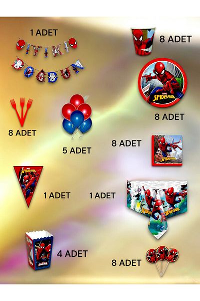 VibeHome 8 Person Spiderman Themed Ultra Luxury Set - Birthday Party and Fun Events