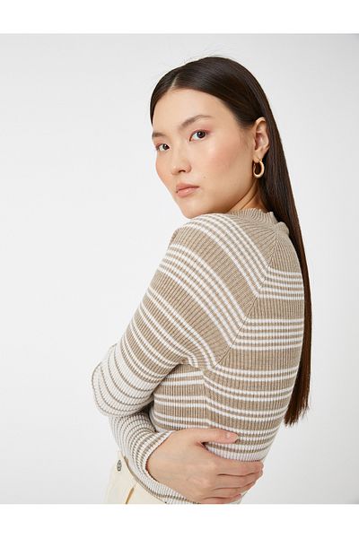 Koton Women's Beige Striped Sweater 3WAK90053HT