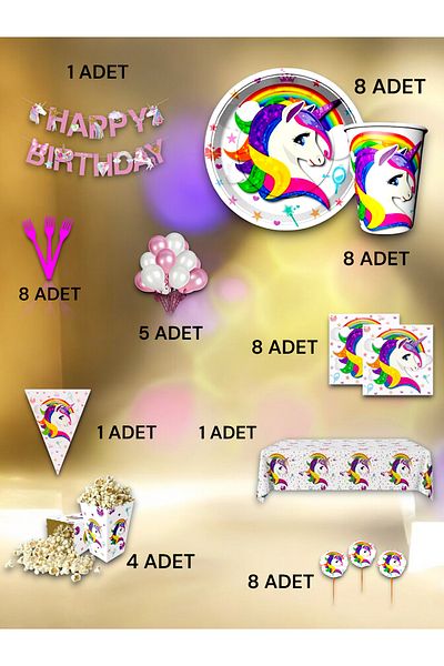 VibeHome 8-Person Unicorn Themed Ultra-Luxury Set - Birthday Party and Fun Events