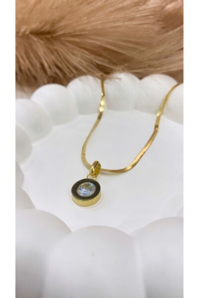 JustGAF Gold Color Round Zircon Stone Italian Chain Steel Necklace