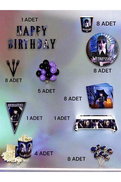 VibeHome Wednesday Themed Ultra Luxury Set for 8 - Birthday Party and Fun Events