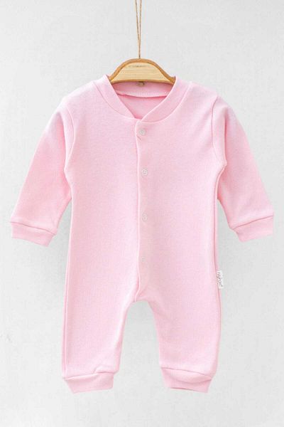 dinamik çocuk Flexible Unisex Baby Romper - 100% Cotton, Solid Color, Snap Fastener, Newborn Baby, 1-3-6 Months