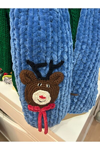 PERA ÖRGÜ SANATI EL ÖRGÜSÜ YILBAŞI TEMALI GEYİKLİ ATKI