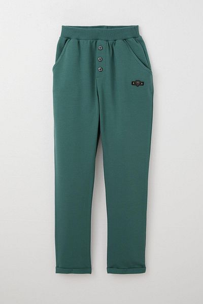 Breeze Pantaloni de jos pentru băieți de 4-8 ani - cu detaliu de nasturi și buzunare, verde petrol