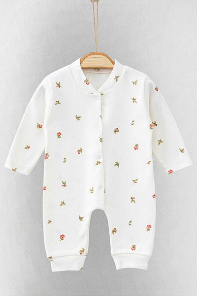 dinamik çocuk Tulip Printed Baby Girl Jumpsuit - 100% Cotton, Flexible, 1-3-6 Months
