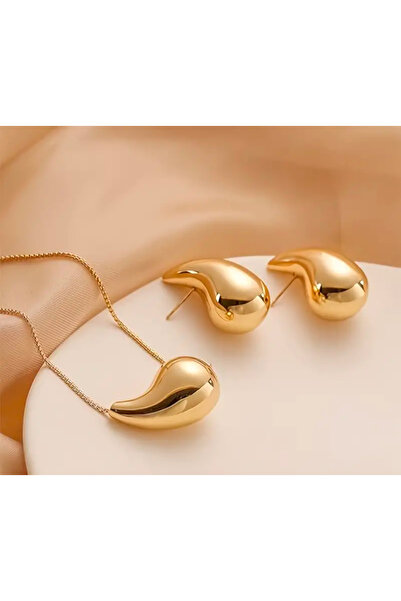 KÜP AKSESUAR مجموعة قلادة وأقراط على شكل قطرة ماء على الطراز البوهيمي