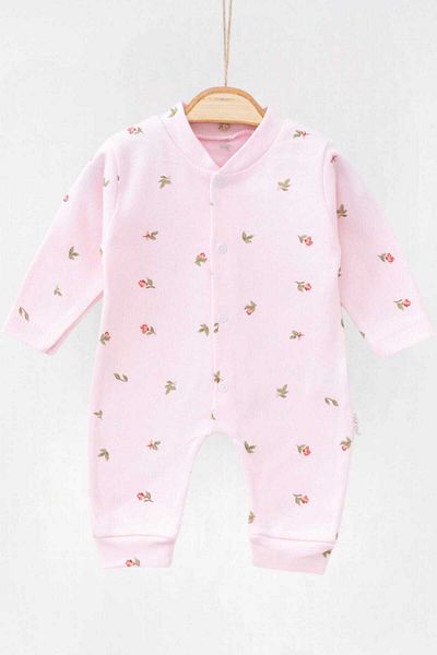 dinamik çocuk Tulip Printed Corduroy Fabric - Flexible 100% Cotton Baby Girl Jumpsuit 1-3-6 Months