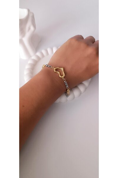 VOBEEYKU سوار على شكل قلب باللون الذهبي والفضي