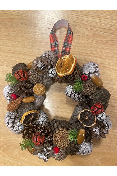 Marrone Оранжева украса за врата Оранжева украса за врата с борови шишарки Ук...