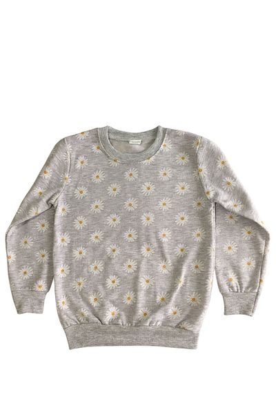 Arya Nisa Kids Girl's Two Yarn Cotton Raised Gray Daisy Print Long Sleeve Pajamas Set