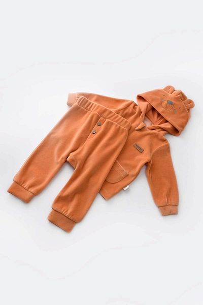 BabyCosy Set pantaloni pentru bebeluși din catifea cu glugă și jachetă cu mânecă lungă - 80% bumbac organic și 20% poliester