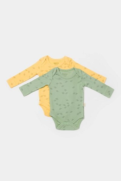 BabyCosy Pachet de 2 Badi cu mânecă lungă cu imprimeu elefant modal organic