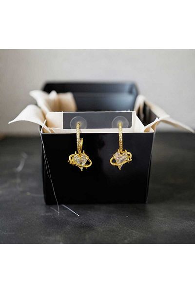 MR Zircon Stone Steel Heart Earrings