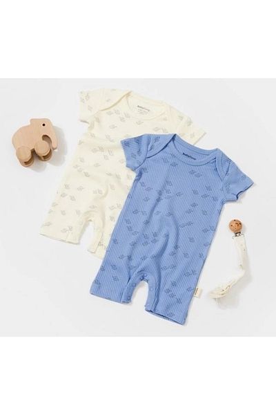 BabyCosy 2-Piece Baby Rompers - 50% Modal, 50% Organic Cotton, Short Sleeve, Newborn Series - Csym11