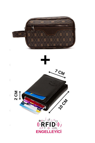 Newish Polo Portofoliu cosmetic unisex din piele maro Geantă de călătorie ele...