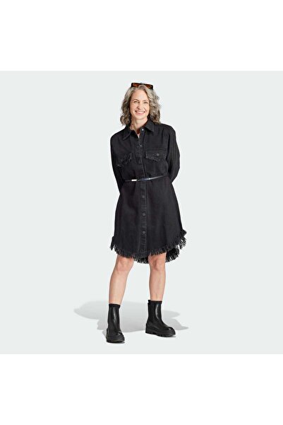 adidas Denim Shrt Dres Kadın Günlük Gömlek Elbise IJ8342 Siyah