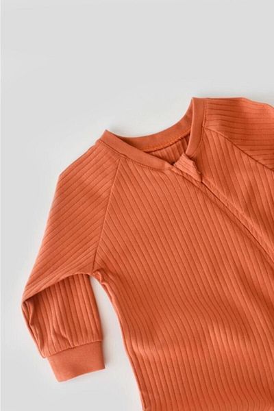 BabyCosy Orange Zippered Ribbed Baby Jumpsuit (Csyr4605)