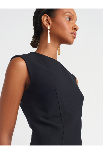 Dilvin 90903 Μοντέλο - Μαύρο Αμάνικο Super Mini Φόρεμα